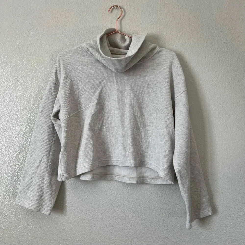Lululemon Ribbed Funnel Neck Pullover Heathered White Opal Cropped